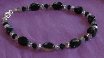 Armbånd Black Agates &amp; Swarovski krystal 