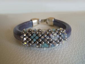 Bracelet cuir épais et perles Swarovski Bleu en kit