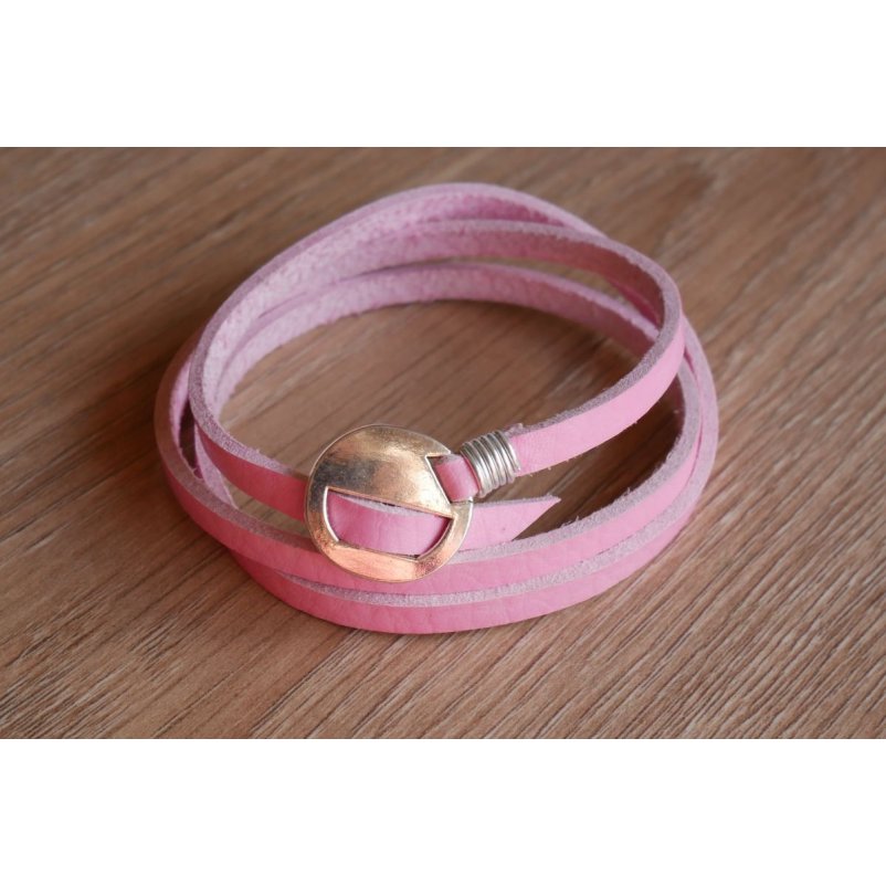 Pink læder armbånd triple tur