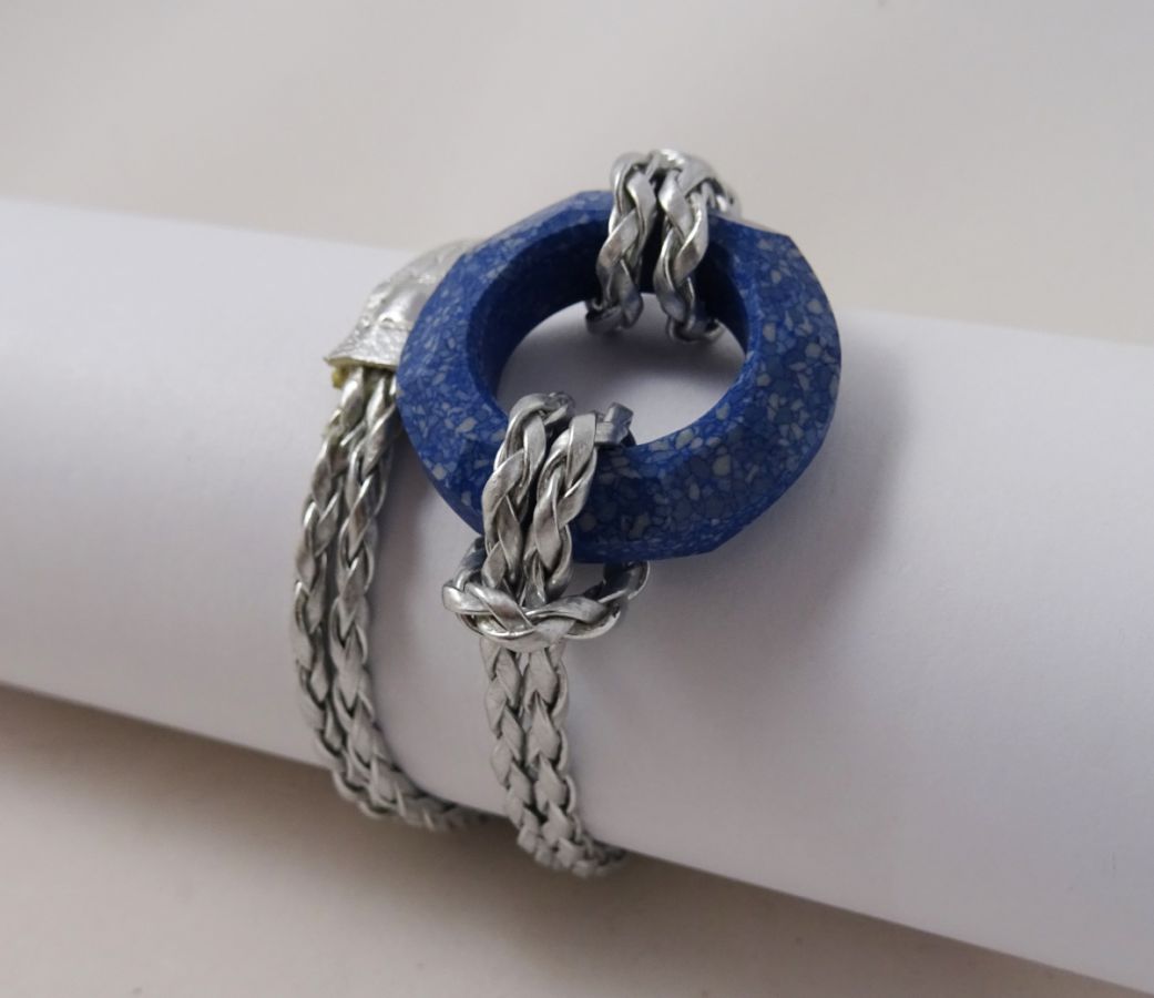 Bracelet double tour Anneau Swarovski bleu