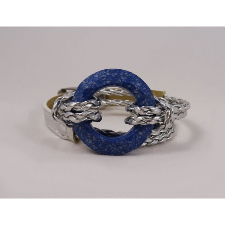 Bracelet double tour Anneau Swarovski bleu