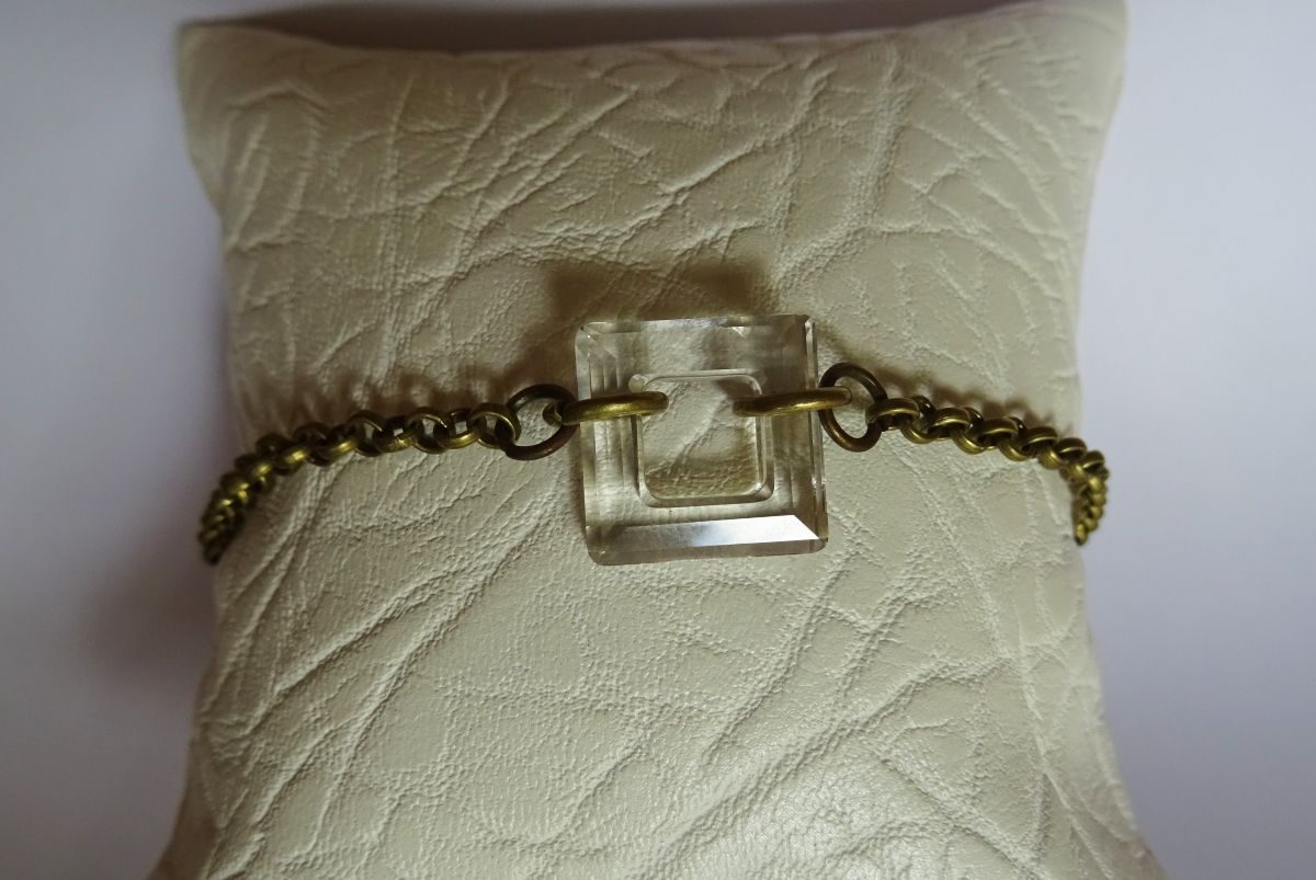 armbånd bronze kæde Square Crystal