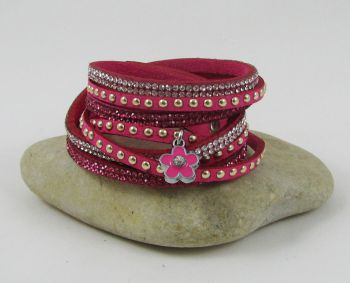 Bracelet manchette fuchsia strass breloque Fleur