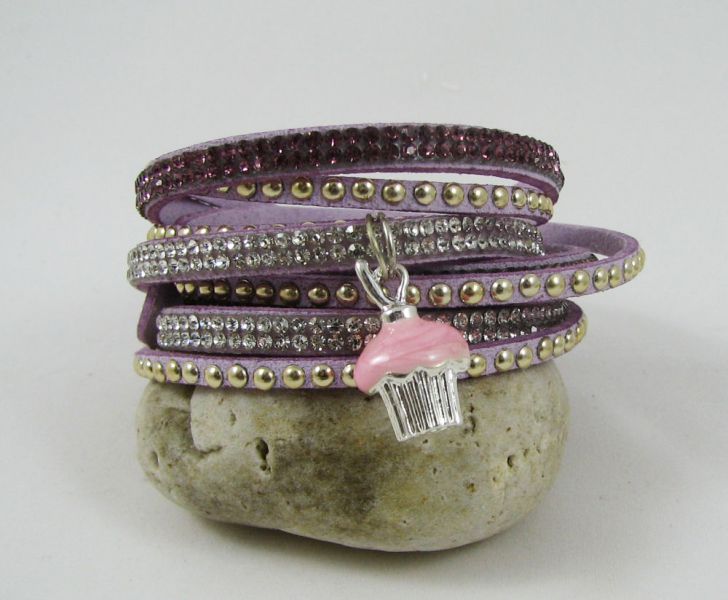 Bracelet manchette suédine strass Lilas  Muffin gourmand