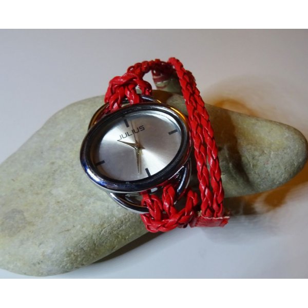 Bracelet montre tress&eacute; rouge