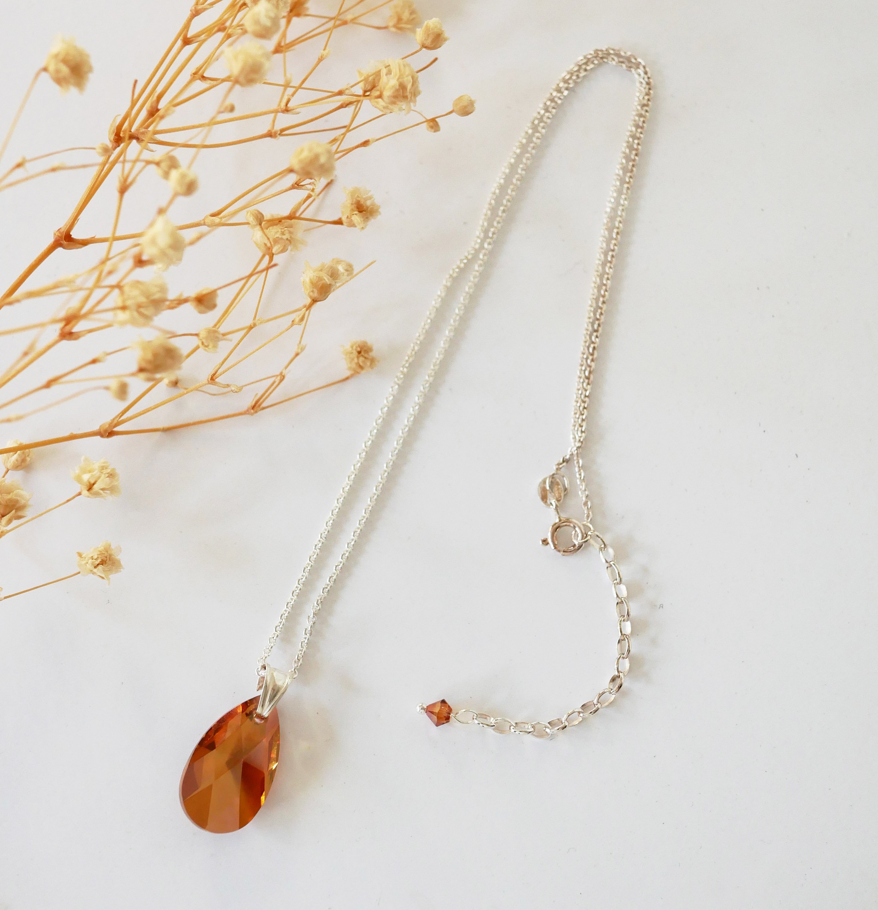 S&oslash;lv halsk&aelig;de vedh&aelig;ng Swarovski Tear Kobber