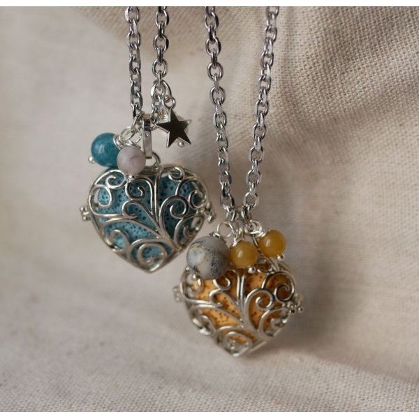 Halsk&aelig;de vedh&aelig;ng Hjerte&aelig;ske med lava sten farve efter eget valg Valentinsdag gave