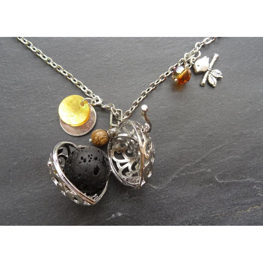 Collier pendentif diffuseur Coeur Ambre