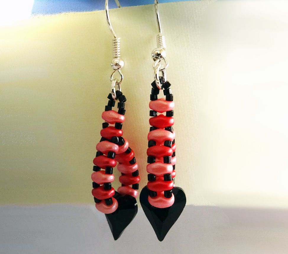 Kit boucles d'oreilles Coeur Noir et rose