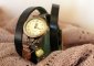 Montre bracelet triple cuir vert et breloques perles