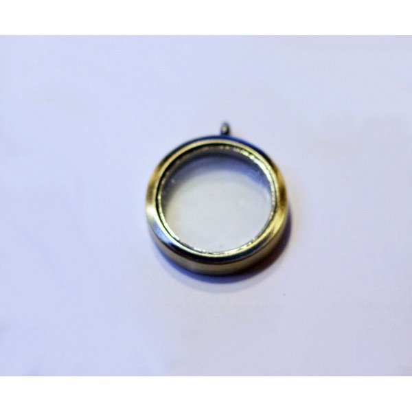 Medaljon glas boks Forgyldt bronze 30 mm skat vedh&aelig;ng