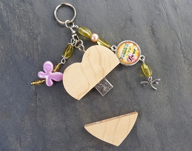 N&oslash;glering Heart usb n&oslash;gle til at indgravere Cabochon &amp; sommerfugl