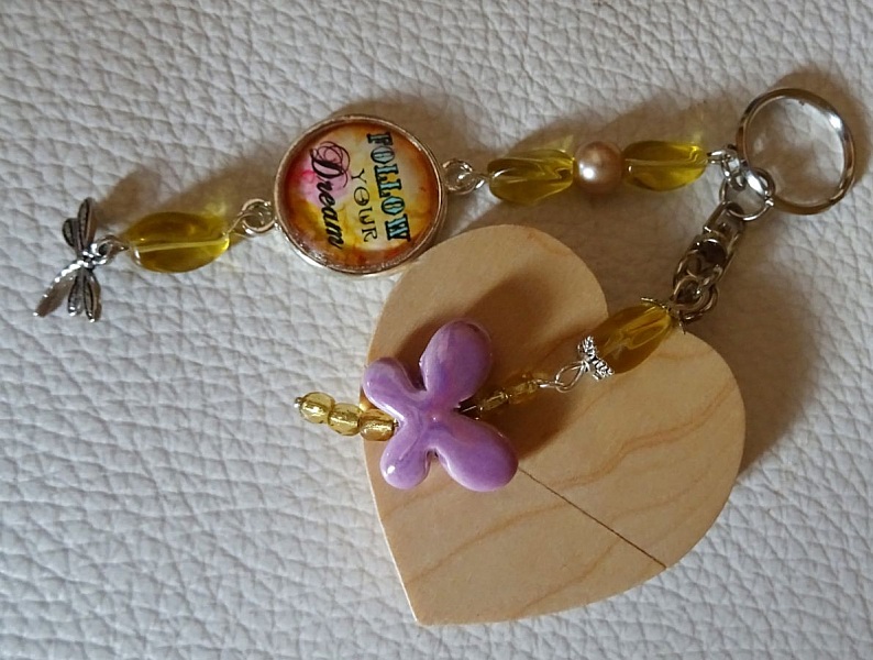 N&oslash;glering Heart usb n&oslash;gle til at indgravere Cabochon &amp; sommerfugl