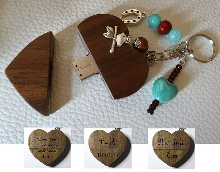 Hjerte n&oslash;glering usb n&oslash;gle til at indgravere turkis perler