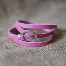 Læderarmbånd Fuchsia fin tredobbelt tur