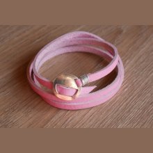 Pink læder armbånd triple tur